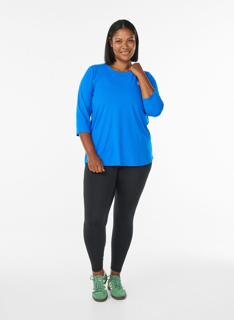 Tr&auml;ningsblus med trekvarts&auml;rm, Bl&aring;, Model image number 1