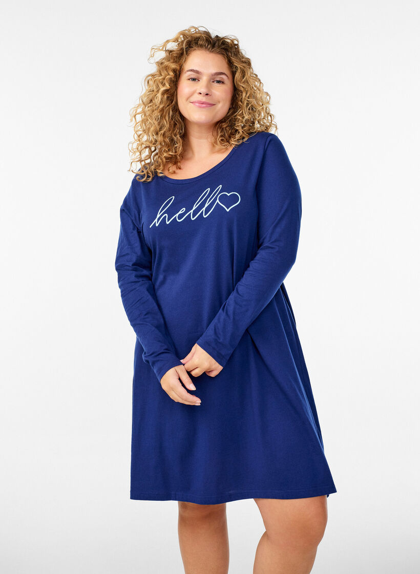 L&aring;ng&auml;rmat nattlinne i ekologisk bomull, Bl&aring;, Model image number 0