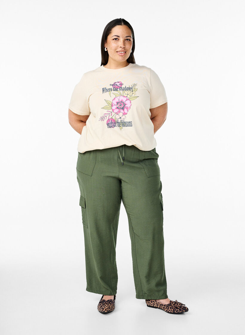 T-shirt i bomull med tryck, Beige, Model image number 1