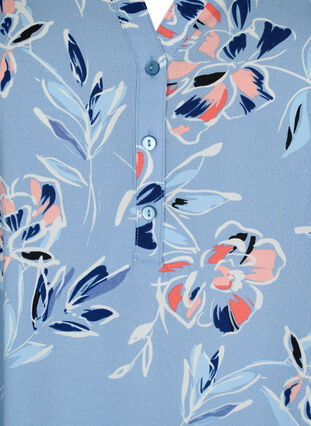 Blommönstrad tunika med trekvartsärmar, Outline Flower, Packshot image number 2