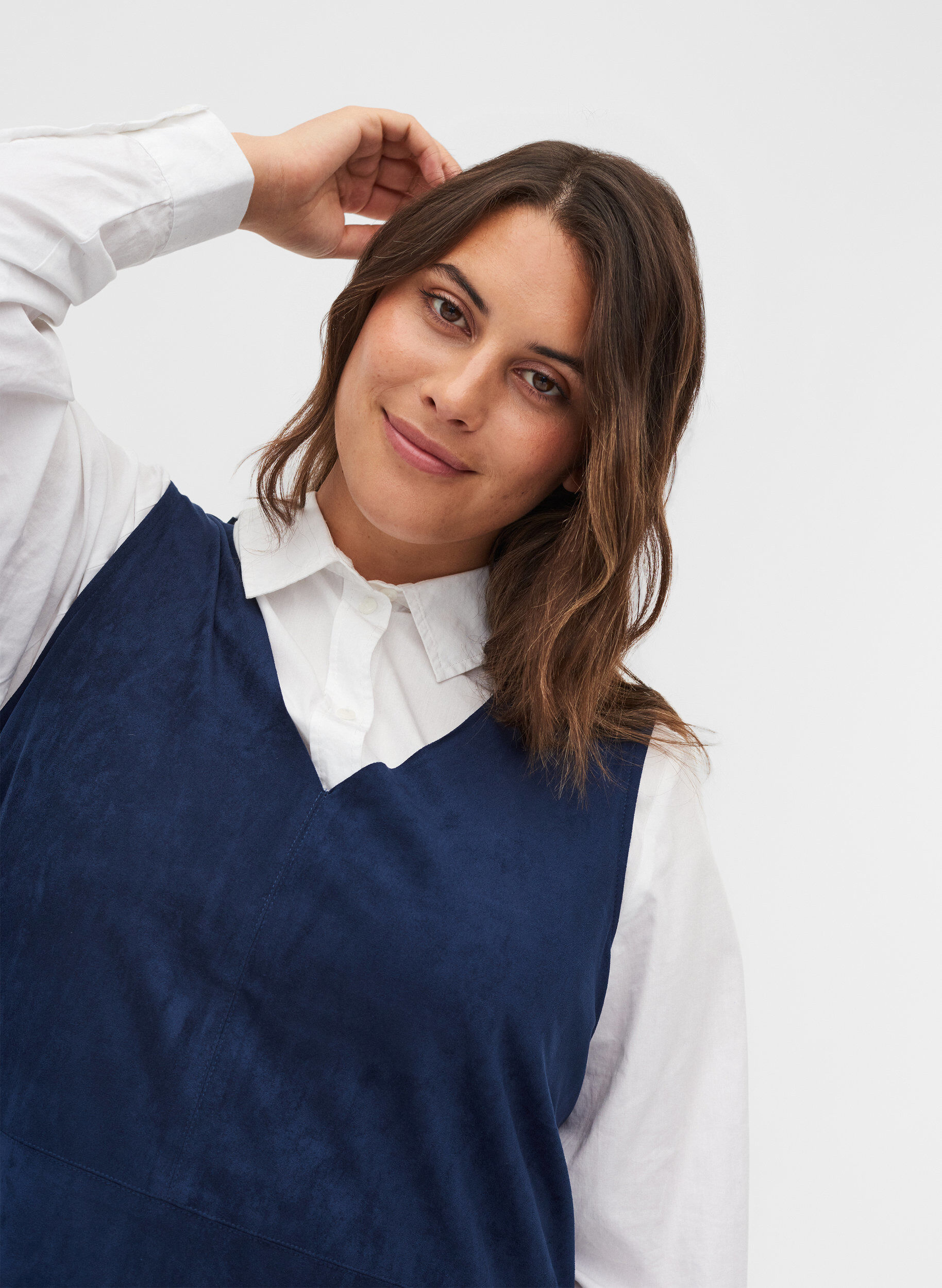 Zizzi &Auml;rml&ouml;s a-linjeformad kl&auml;nning , Dark Blue, Model image number 2