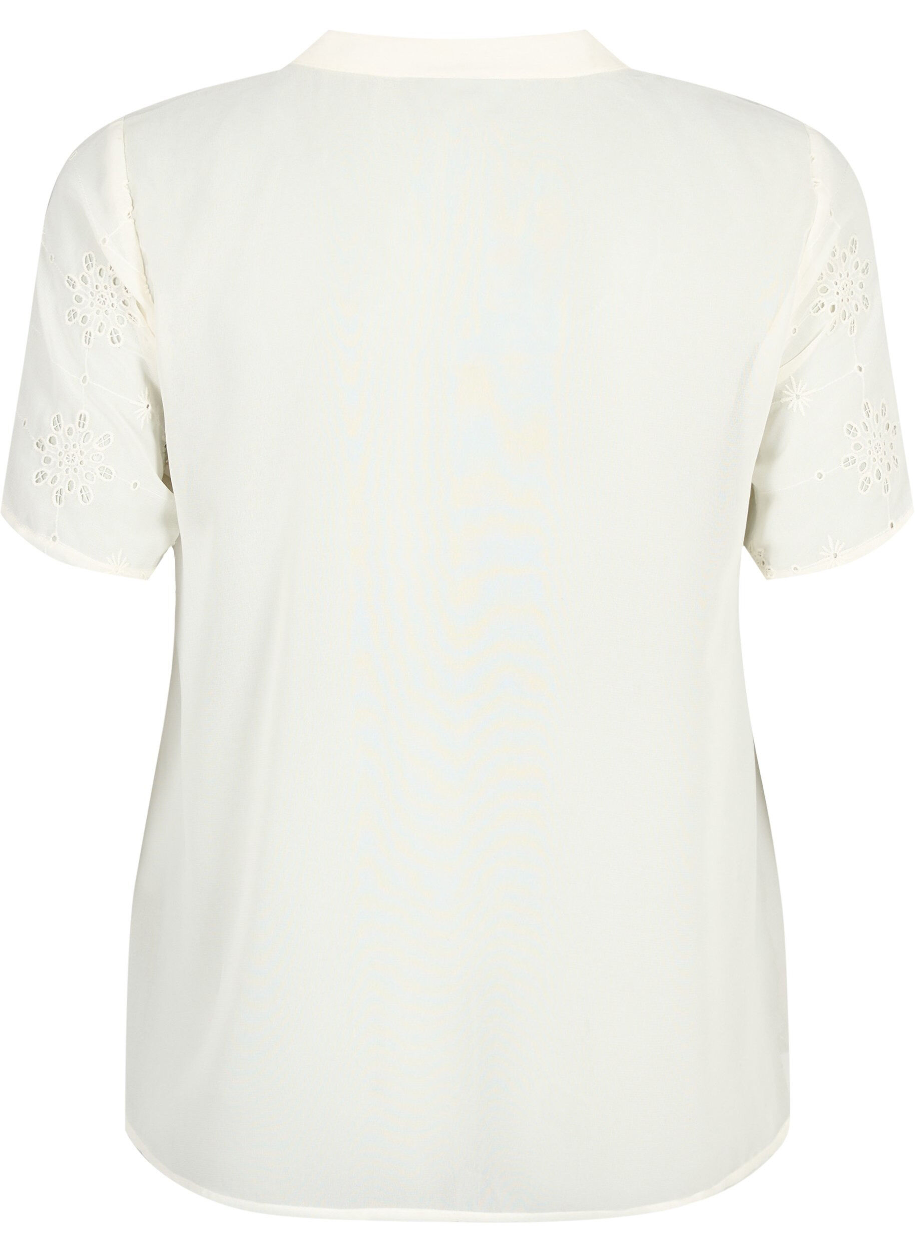 Zizzi Kort&auml;rmad skjortblus med broderi anglaise, Antique White, Packshot image number 1