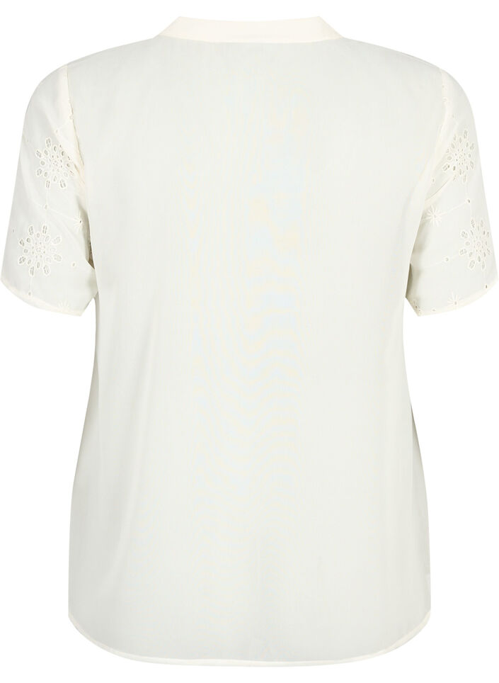 Kortärmad skjortblus med broderi anglaise, Antique White, Packshot image number 1