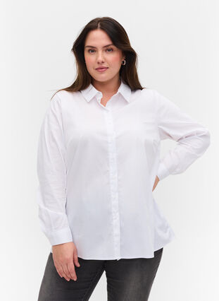 Klassisk skjorta med krage och knappar, Bright White, Model image number 0