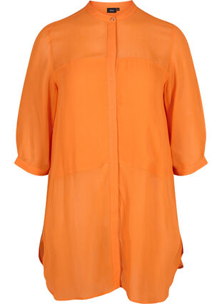 Lång viskosskjorta med 3/4-ärmar, Orange Peel, Packshot image number 0