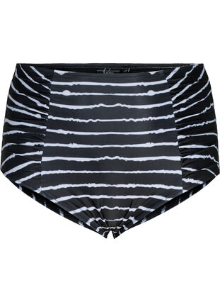 Randig bikiniunderdel med hög midja, Black White Stripe, Packshot image number 0