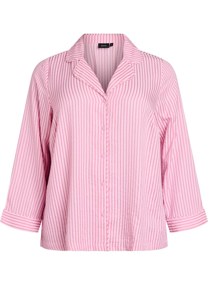 Pyjamasskjorta i seersucker med l&aring;nga &auml;rmar, Rosa, Packshot image number 0