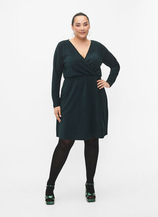 Glitterklänning med omlott och långa ärmar, Black Scarab, Model image number 2