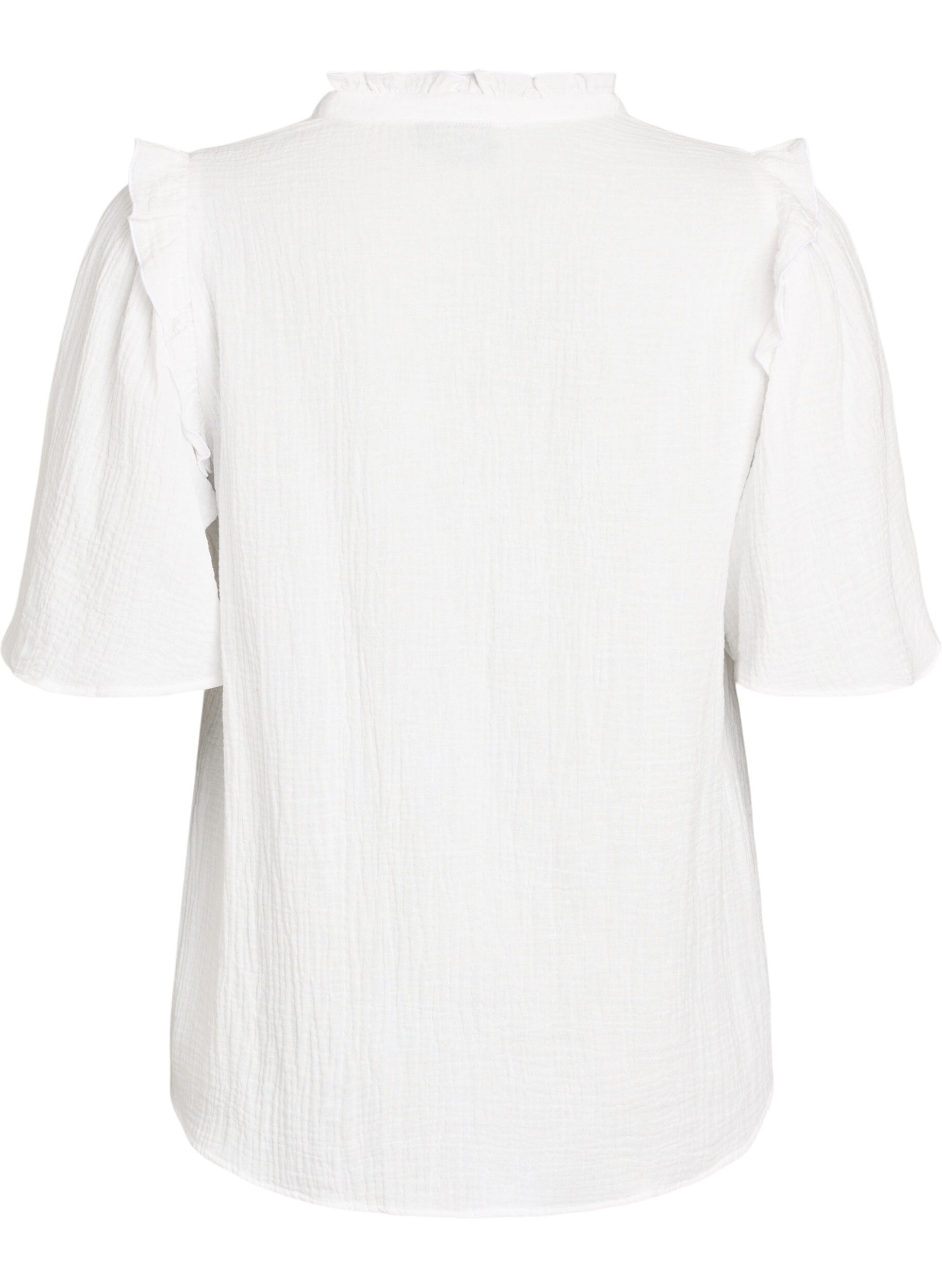 ZizziBlus i bomullsmuslin med broderie anglaise och 1/2-&auml;rm, Vit, Packshot image number 1