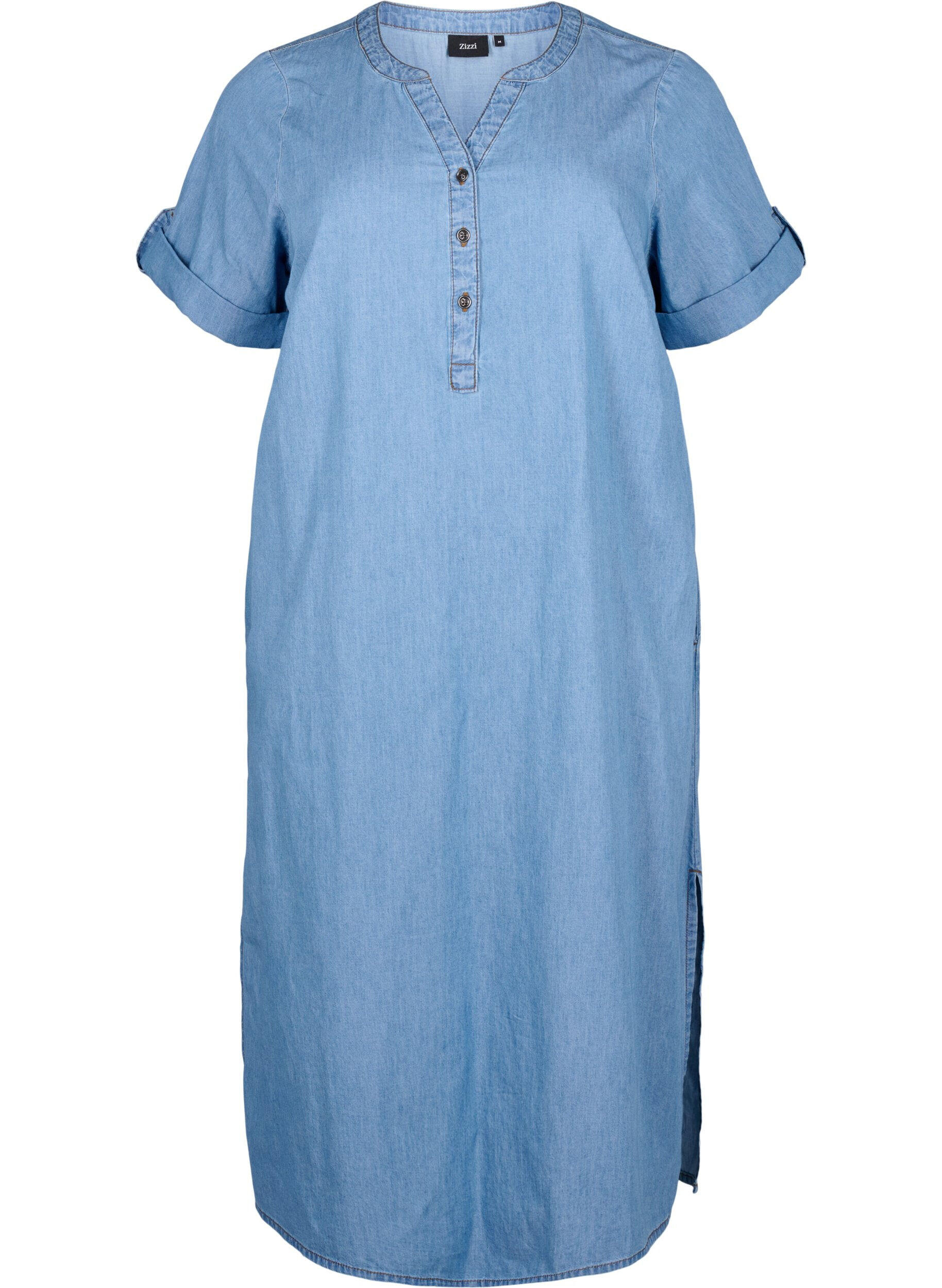Zizzi Denimkl&auml;nning med slits och korta &auml;rmar, Blue denim, Packshot image number 0