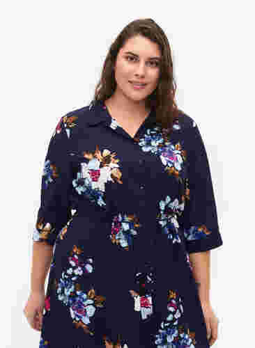 FLASH - Skjortklänning med tryck, Big Blue Flower, Model image number 2