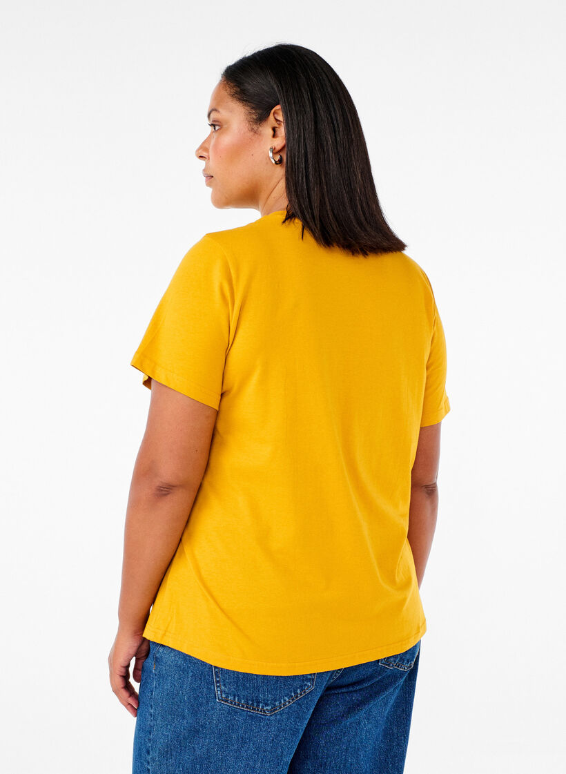 Enkel t-shirt i bomull med rund halsringning, Gul, Model image number 2