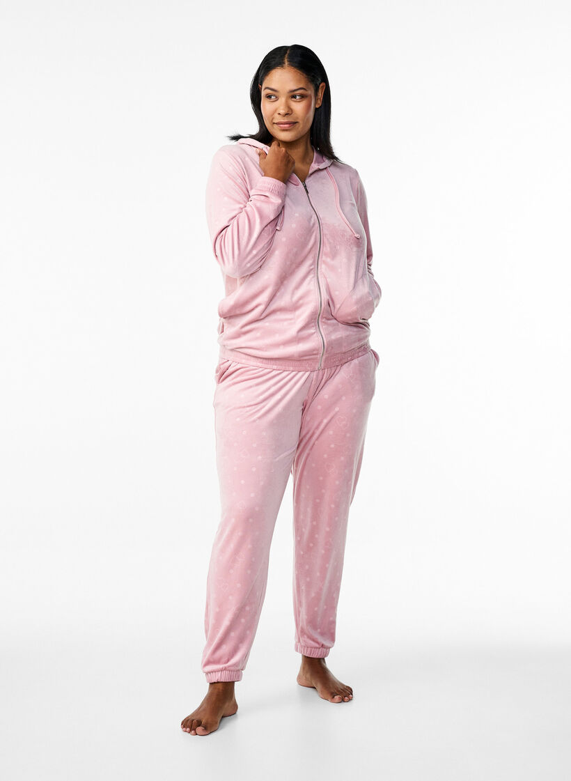 Velourbyxor med prickigt och hjärta-mönster, Rosa, Model image number 0