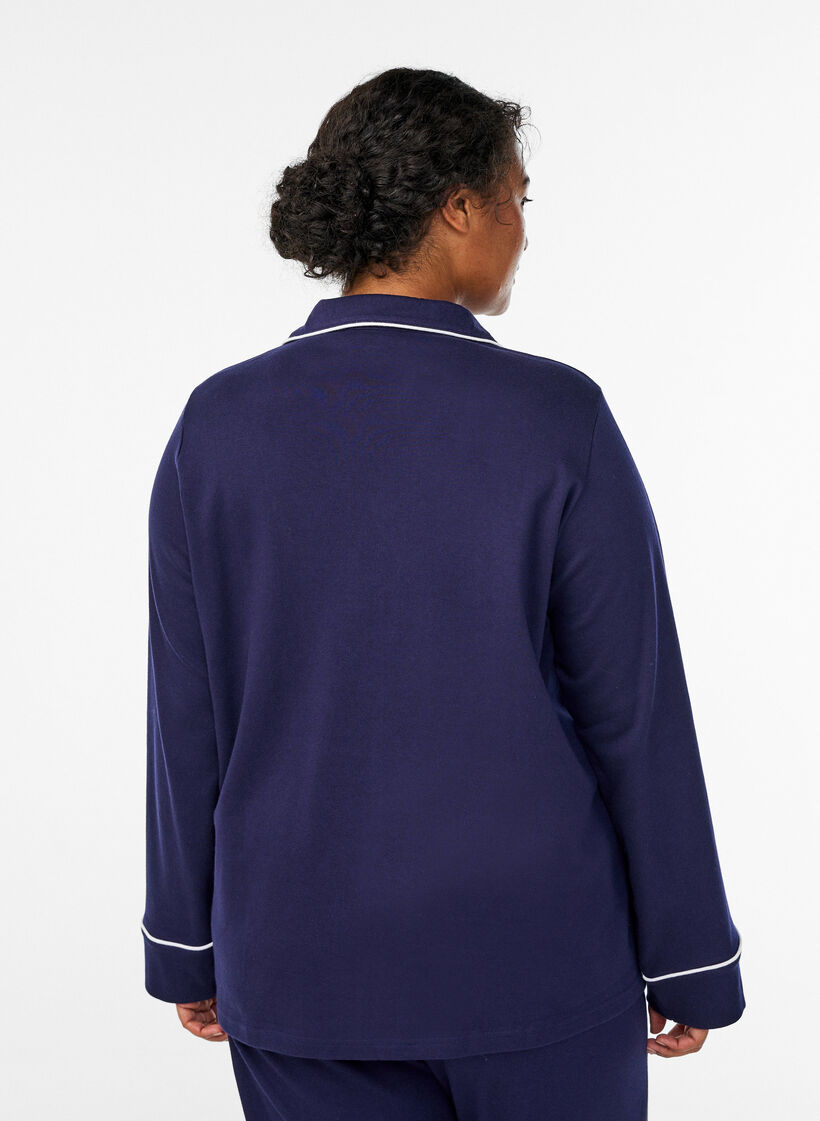 Pyjamasskjorta i bomull med br&ouml;stficka, Bl&aring;, Model image number 2