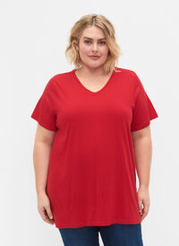 A-linjeskuren t-shirt med korta ärmar, Lipstick Red, Model