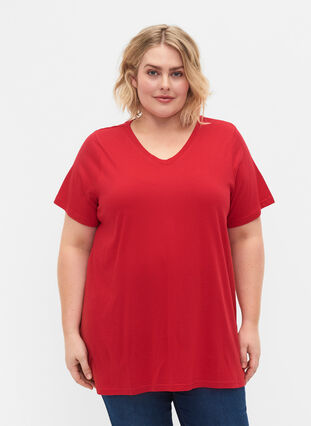 A-linjeskuren t-shirt med korta ärmar, Lipstick Red, Model image number 0