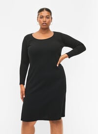 Åtsittande klänning med långa ärmar och slits, Black, Model