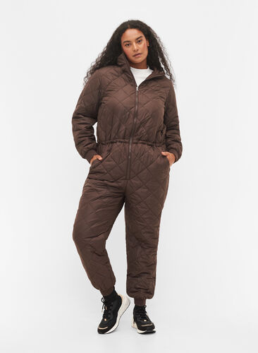 Quiltad overall med justerbar midja, Black Coffee, Model image number 0