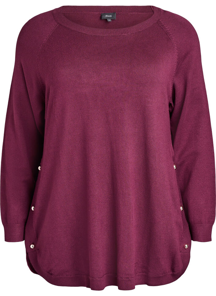 Stickad blus med knappar i sidan, R&ouml;d, Packshot image number 0