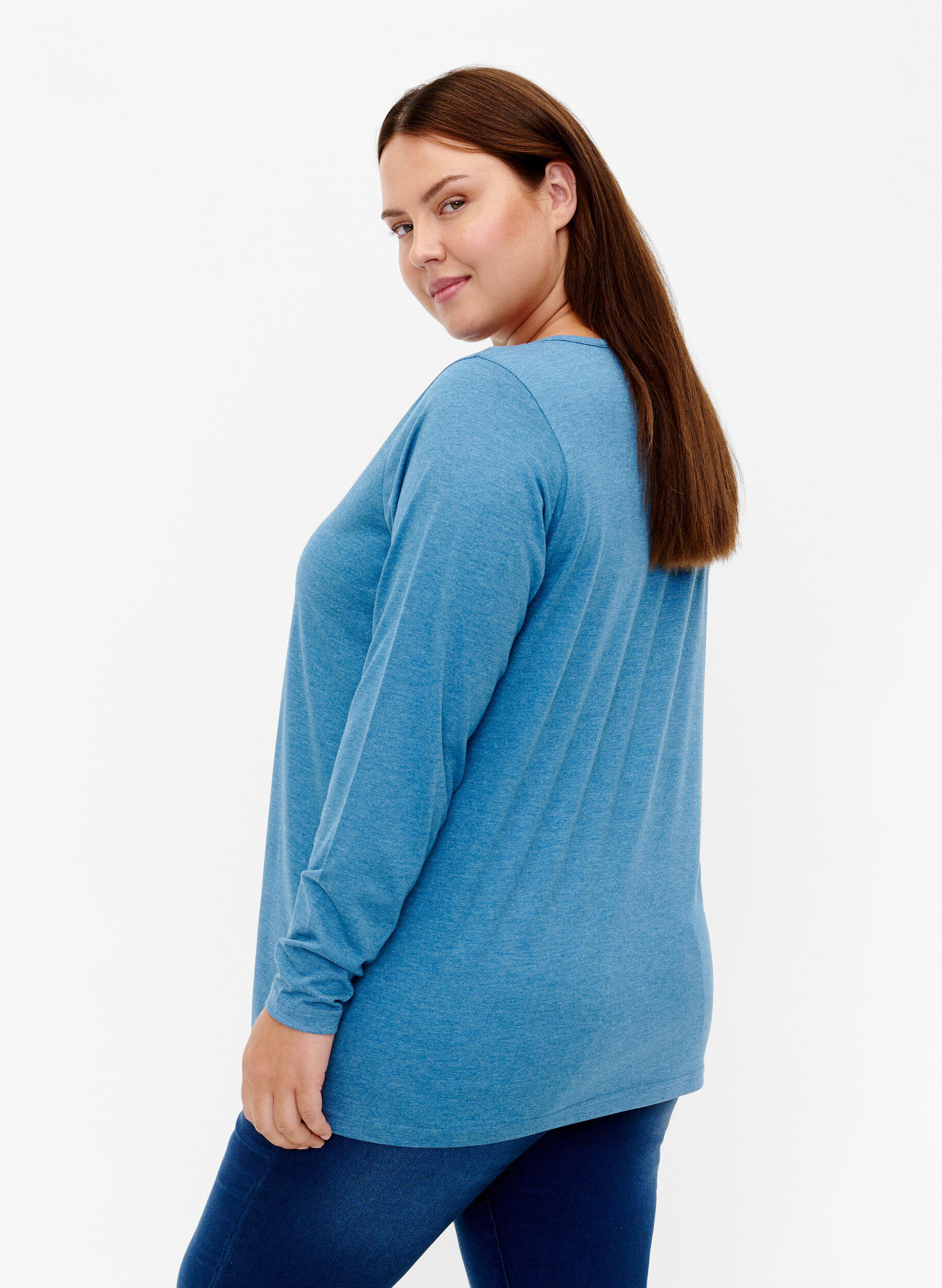 Zizzi L&aring;ng&auml;rmad melerad blus, Legion Blue Mel., Model image number 1