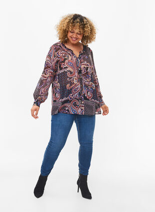 Skjorta med v-ringning och mönster, Black/Brown Paisley, Model image number 2