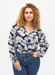 Skjortblus med V-ringning och tryck, Navy B. Flower AOP, Model image number 0