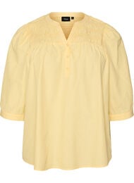 Blus med smock och 3/4-&auml;rmar, Gul