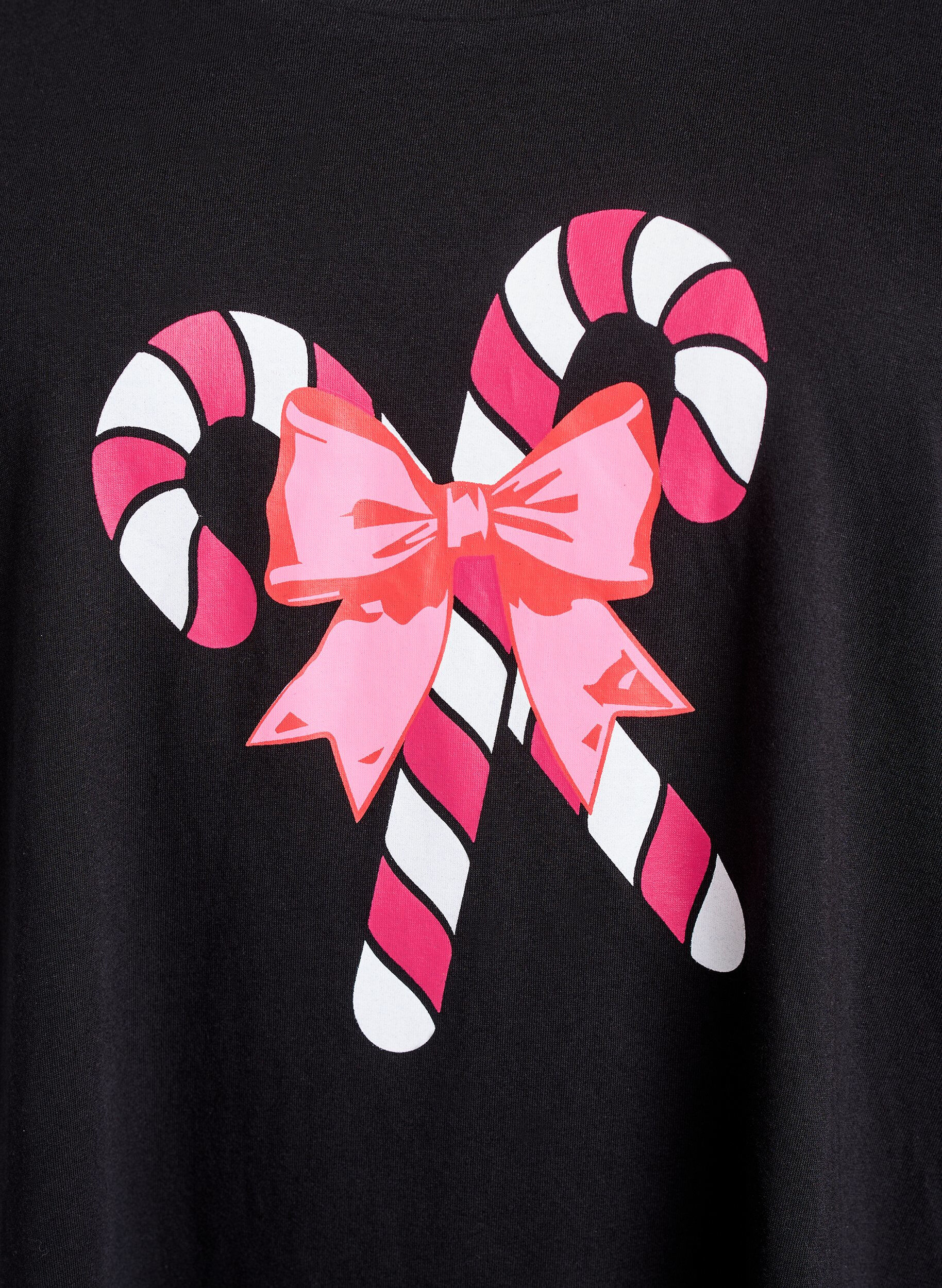 Zizzi Nattlinne i ekologisk bomull med julmotiv, Svart, Packshot image number 2