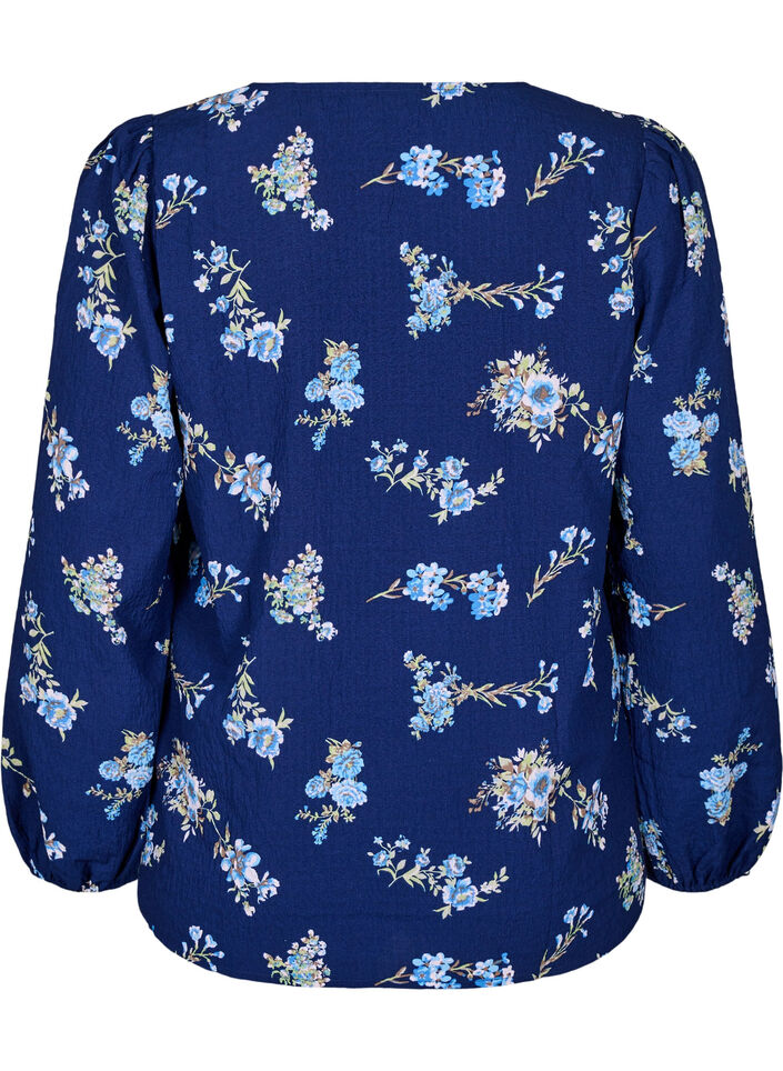 FLASH - Långärmad blus med små blommor, Blue Flower, Packshot image number 1