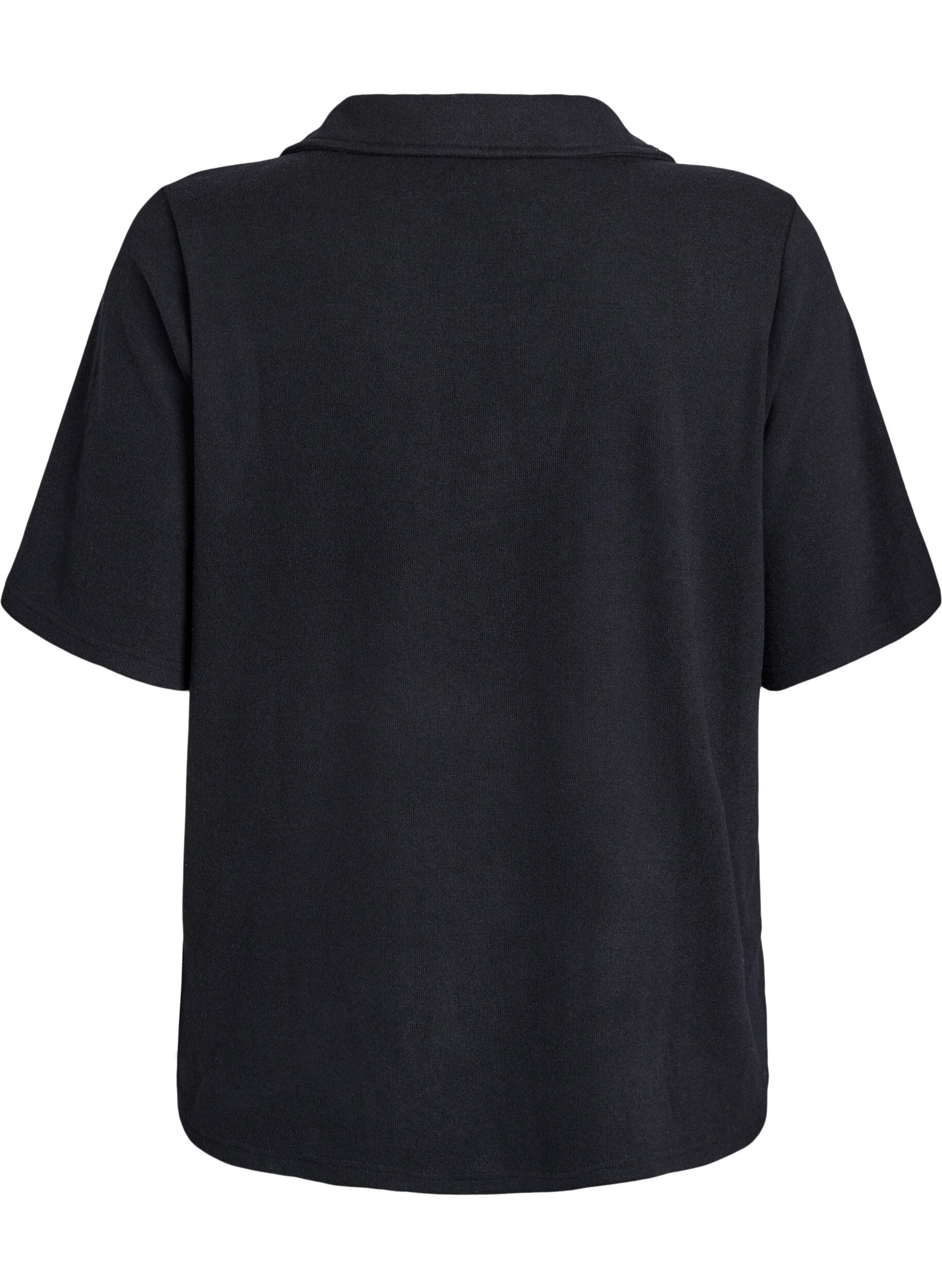 Zizzi Jerseyblus med krage och korta &auml;rmar, Svart, Packshot image number 1