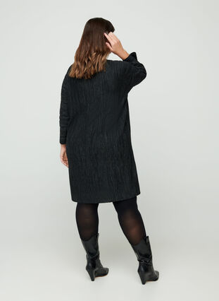 Stickad klänning med långa ärmar, Dark Grey Melange, Model image number 1