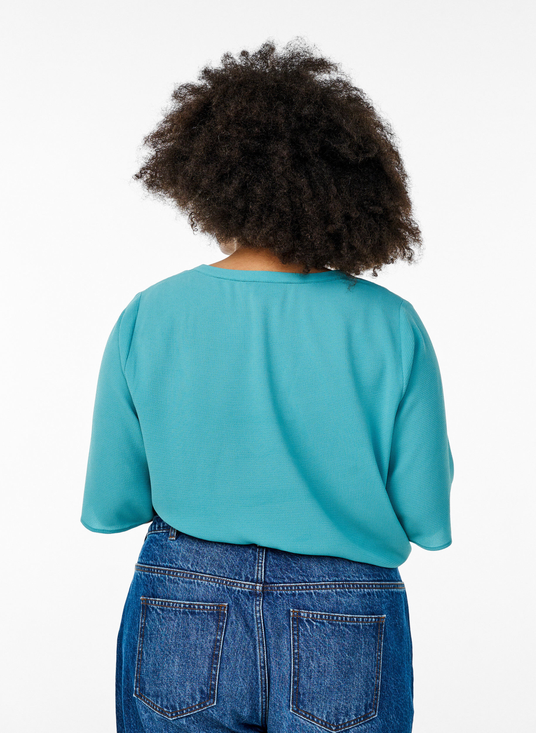 Zizzi Kort&auml;rmad blus med V-ringning, Gr&ouml;n, Model image number 2