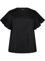 T-shirt i ekologisk bomull med volang&auml;rmar, Svart