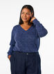 Blus i jersey med v-ringning och l&aring;nga &auml;rmar, Bl&aring;, Model image number 0