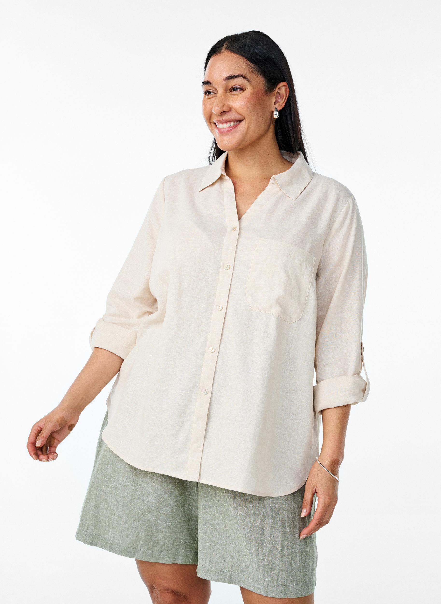 ZizziSkjorta i linne och viskos med 3/4-&auml;rmar, Beige, Model image number 0