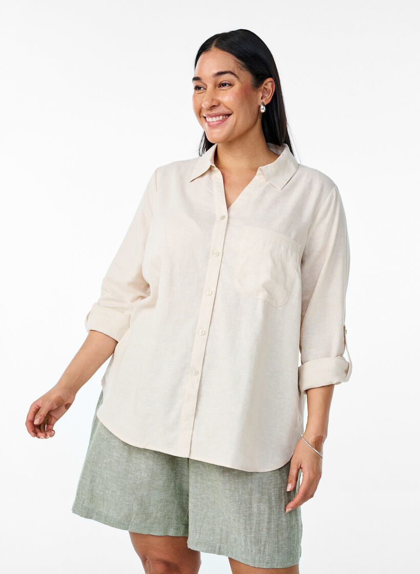 Skjorta i linne och viskos med 3/4-&auml;rmar, Beige, Model image number 0