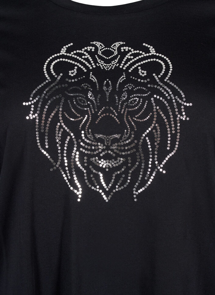 T-shirt i bomull med tryck, Black w. Silverlion, Packshot image number 2