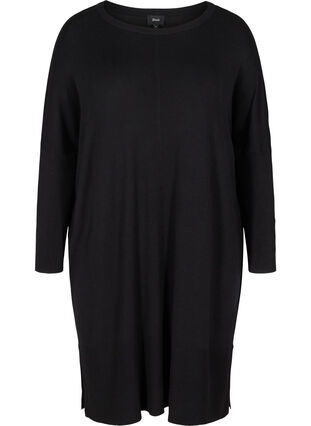 Oversized stickad klänning i viskosblandning, Black, Packshot image number 0