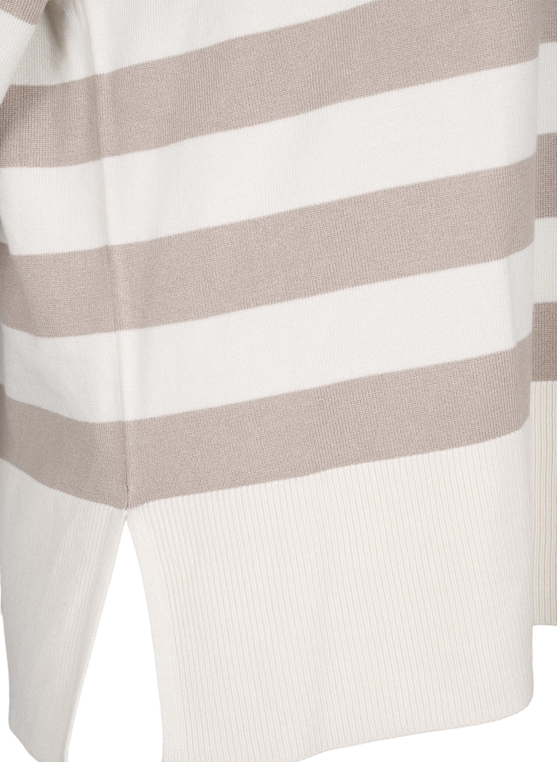 Zizzi Randig pullover i viskos med 3/4 &auml;rmar, Birch/Simply Taupe, Packshot image number 3