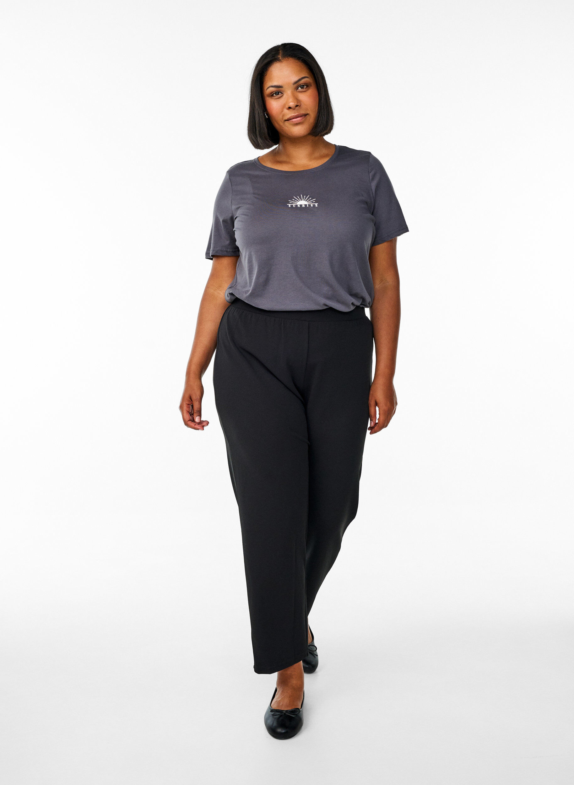 Zizzi FLASH - T-shirt med tryck, Gr&aring;, Model image number 1