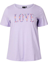 T-shirt i bomull med rund hals och tryck, Lavender W. Love, Packshot