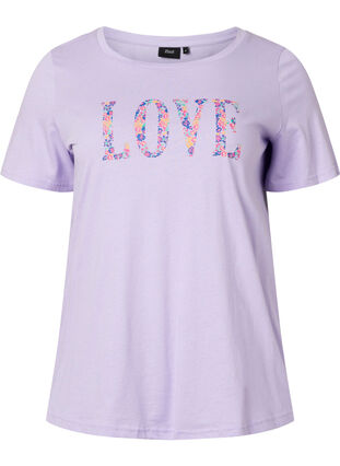 T-shirt i bomull med rund hals och tryck, Lavender W. Love, Packshot image number 0