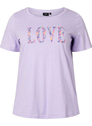 T-shirt i bomull med rund hals och tryck, Lavender W. Love, Packshot image number 0