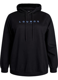 Tröja med huva och tryck, Svart