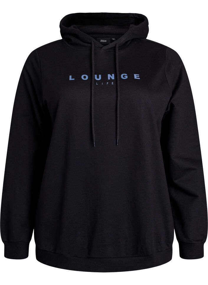 Tröja med huva och tryck, Svart, Packshot image number 0