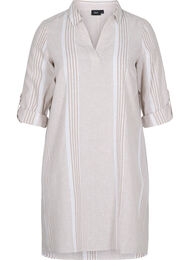 Randig klänning i bomull och linne, White Taupe Stripe