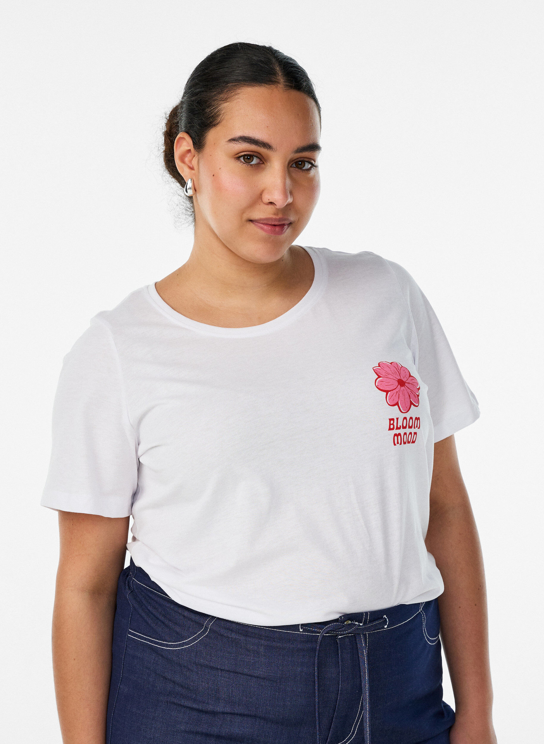 T-shirt med tryck, Vit, Model