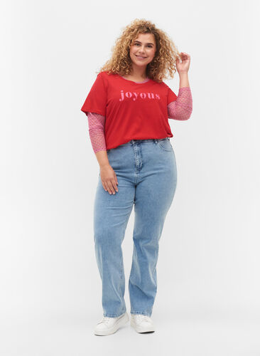 Kortärmad t-shirt i bomull med texttryck, Chinese Red, Model image number 2