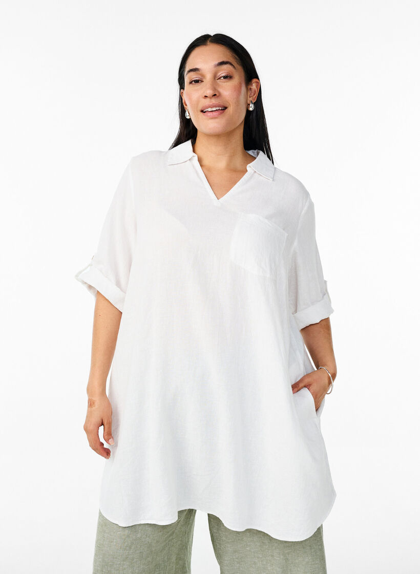 Tunika i linne och viskos med A-linjeform, Vit, Model image number 0