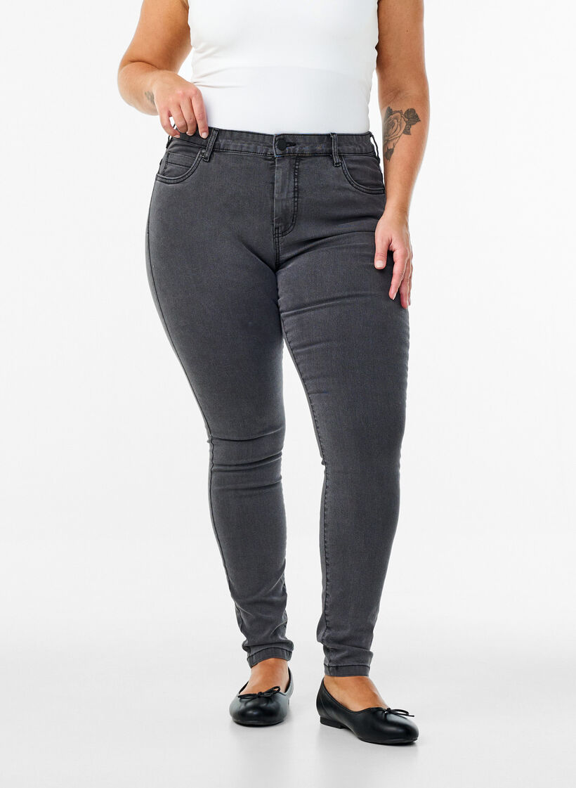 Super slim Amy jeans med hög midja, Grå, Model image number 2